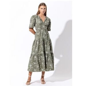 Lusana New! Tori Poplin Neve Tropical Vacation Midi Dress